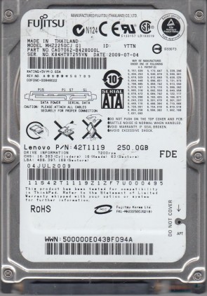MHZ2250CJ G1 Fujitsu 250GB SATA 2.5 Inch Hard Drive